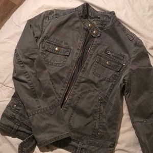 Mango grey jacket with zipper to short collar